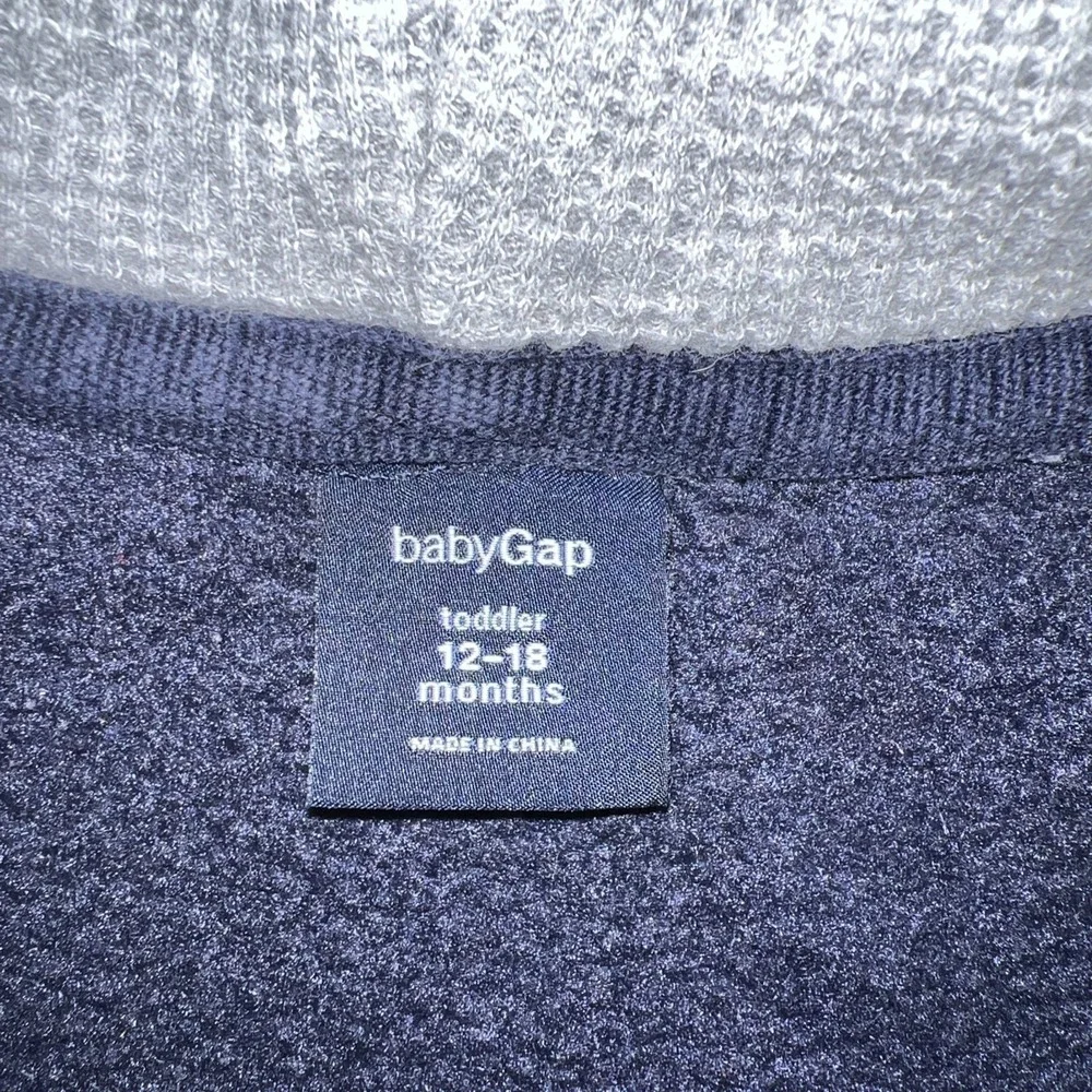 VTG Baby Gap Hoodie Toddler Sz 12-18 Months Blue Fleece‎ Waffle Knit Hood Jacket